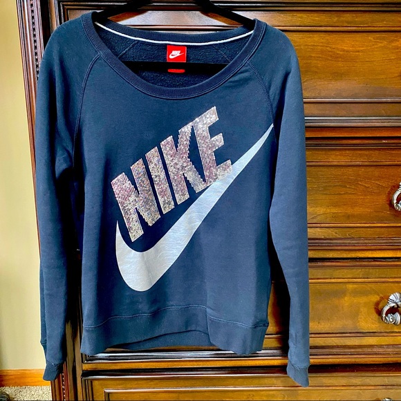 Nike Tops | Nike Sequin Scoop Neck Sweatshirt | S | Color: Black/Silver | Size: S | Laney14's Closet
